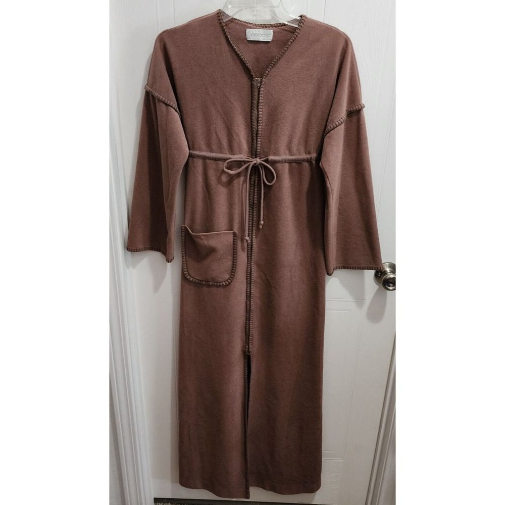 Vtg Vassarette Womens Long Sleeve Zipper Front Robe House Coat Brown Fleece Sz S